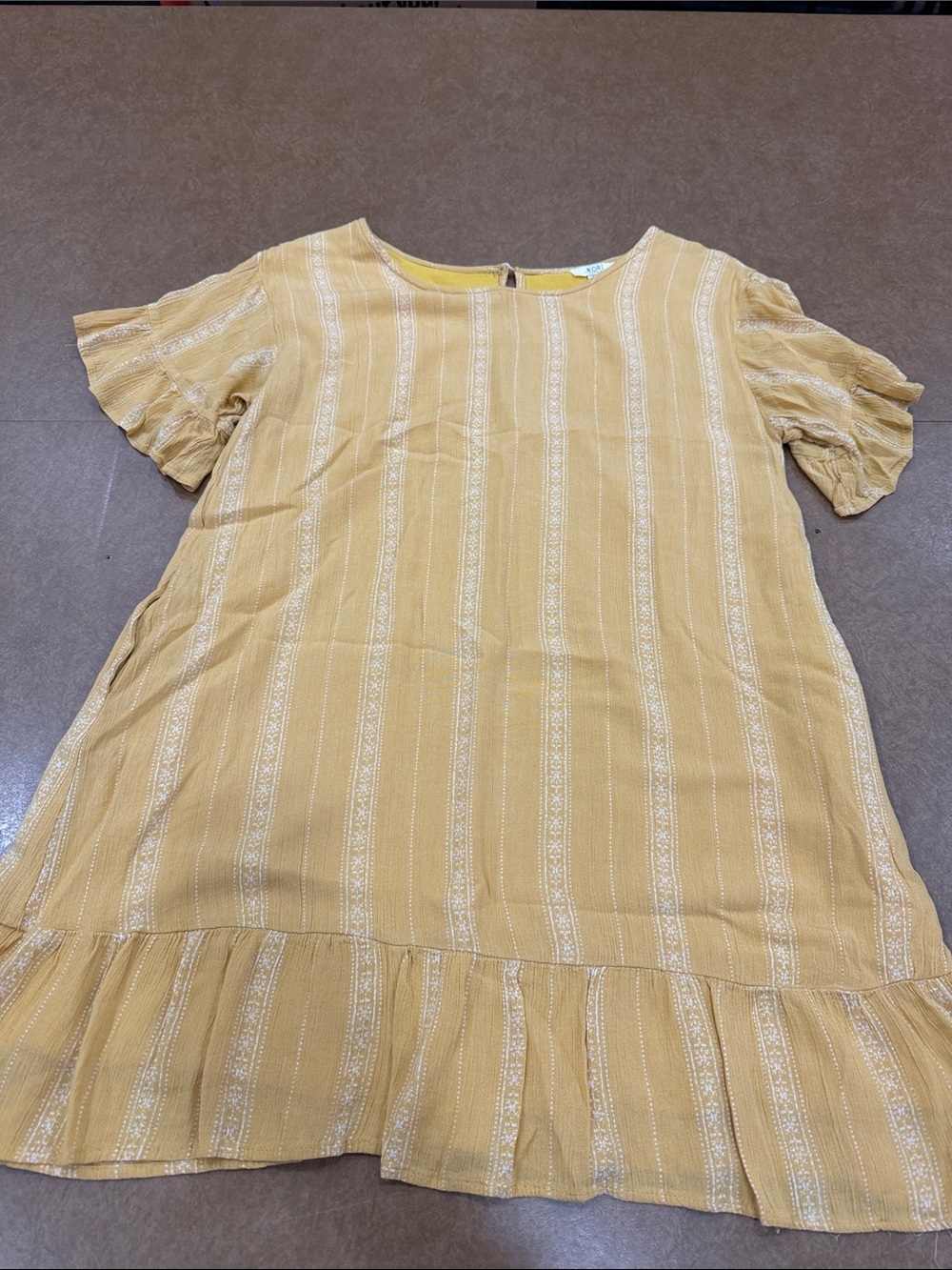 Kori Mustard Yellow/ White Detail Striped Ruffle-Hem Tunic • Size Medium